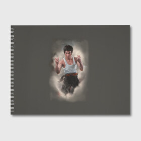 Альбом для рисования с принтом Брюс Ли в Кировске, 100% бумага
 | матовая бумага, плотность 200 мг. | актер | блюс | боец | каратэ | кунг фу | ли | спорт