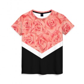 Женская футболка 3D с принтом Розы (в цвете) в Кировске, 100% полиэфир ( синтетическое хлопкоподобное полотно) | прямой крой, круглый вырез горловины, длина до линии бедер | flowers | абстракция | растения | розовы | розы | треугольник | цветы | черно белый