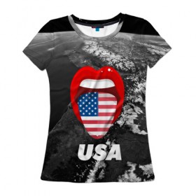 Женская футболка 3D с принтом USA в Кировске, 100% полиэфир ( синтетическое хлопкоподобное полотно) | прямой крой, круглый вырез горловины, длина до линии бедер | united states | united states of america | yankeeland | америка | планета | сша | язык