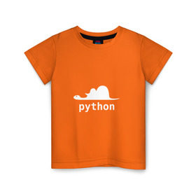 Детская футболка хлопок с принтом Питон - язык программирования в Кировске, 100% хлопок | круглый вырез горловины, полуприлегающий силуэт, длина до линии бедер | Тематика изображения на принте: php | python | питон | программирование | слон