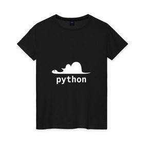 Женская футболка хлопок с принтом Питон - язык программирования в Кировске, 100% хлопок | прямой крой, круглый вырез горловины, длина до линии бедер, слегка спущенное плечо | Тематика изображения на принте: php | python | питон | программирование | слон