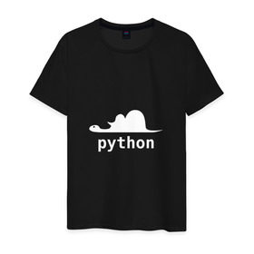 Мужская футболка хлопок с принтом Питон - язык программирования в Кировске, 100% хлопок | прямой крой, круглый вырез горловины, длина до линии бедер, слегка спущенное плечо. | php | python | питон | программирование | слон