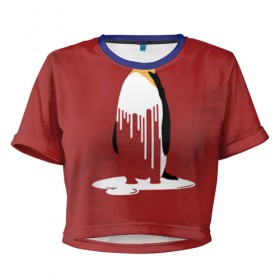 Женская футболка 3D укороченная с принтом Глобальное Потепление 2 в Кировске, 100% полиэстер | круглая горловина, длина футболки до линии талии, рукава с отворотами | животные | климат | пингвины | экология