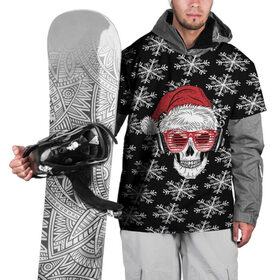 Накидка на куртку 3D с принтом Santa Skull хипстер в Кировске, 100% полиэстер |  | дед мороз | новогодний | паттерн | санта | снег | снежинки