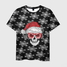 Мужская футболка 3D с принтом Santa Skull хипстер в Кировске, 100% полиэфир | прямой крой, круглый вырез горловины, длина до линии бедер | Тематика изображения на принте: дед мороз | новогодний | паттерн | санта | снег | снежинки