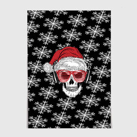 Постер с принтом Santa Skull хипстер в Кировске, 100% бумага
 | бумага, плотность 150 мг. Матовая, но за счет высокого коэффициента гладкости имеет небольшой блеск и дает на свету блики, но в отличии от глянцевой бумаги не покрыта лаком | дед мороз | новогодний | паттерн | санта | снег | снежинки