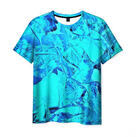 Мужская футболка 3D с принтом Голубые краски в Кировске, 100% полиэфир | прямой крой, круглый вырез горловины, длина до линии бедер | watercolor | абстракция красок | акварель | брызги красок | краска | потертость красок