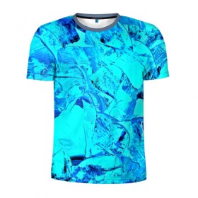 Мужская футболка 3D спортивная с принтом Голубые краски в Кировске, 100% полиэстер с улучшенными характеристиками | приталенный силуэт, круглая горловина, широкие плечи, сужается к линии бедра | watercolor | абстракция красок | акварель | брызги красок | краска | потертость красок