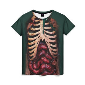 Женская футболка 3D с принтом Грудная клетка в Кировске, 100% полиэфир ( синтетическое хлопкоподобное полотно) | прямой крой, круглый вырез горловины, длина до линии бедер | halloween | skeleton | грудная клетка | кости | ребра | скелет | хэллоуин