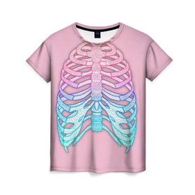 Женская футболка 3D с принтом Грудная клетка в Кировске, 100% полиэфир ( синтетическое хлопкоподобное полотно) | прямой крой, круглый вырез горловины, длина до линии бедер | halloween | skeleton | грудная клетка | кости | ребра | скелет | хэллоуин