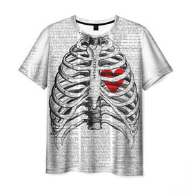 Мужская футболка 3D с принтом Грудная клетка в Кировске, 100% полиэфир | прямой крой, круглый вырез горловины, длина до линии бедер | Тематика изображения на принте: halloween | skeleton | грудная клетка | кости | ребра | скелет | хэллоуин