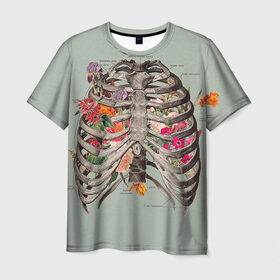 Мужская футболка 3D с принтом Грудная клетка в Кировске, 100% полиэфир | прямой крой, круглый вырез горловины, длина до линии бедер | halloween | skeleton | грудная клетка | кости | ребра | скелет | хэллоуин