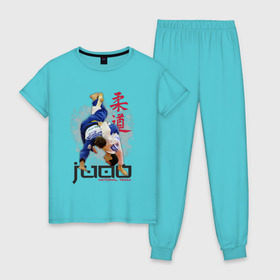 Женская пижама хлопок с принтом Дзюдо в Кировске, 100% хлопок | брюки и футболка прямого кроя, без карманов, на брюках мягкая резинка на поясе и по низу штанин | judo | борьба | единоборство
