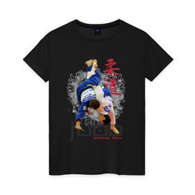Женская футболка хлопок с принтом Дзюдо в Кировске, 100% хлопок | прямой крой, круглый вырез горловины, длина до линии бедер, слегка спущенное плечо | judo | борьба | единоборство