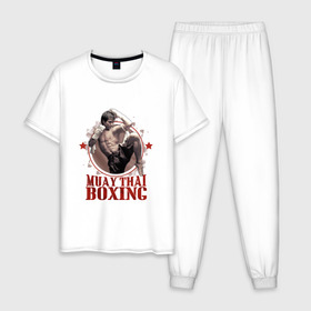 Мужская пижама хлопок с принтом Тайский бокс в Кировске, 100% хлопок | брюки и футболка прямого кроя, без карманов, на брюках мягкая резинка на поясе и по низу штанин
 | muay thai boxing