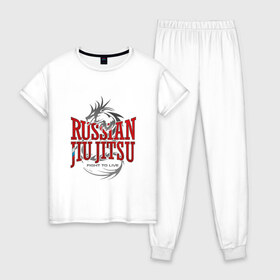 Женская пижама хлопок с принтом jiu jitsu в Кировске, 100% хлопок | брюки и футболка прямого кроя, без карманов, на брюках мягкая резинка на поясе и по низу штанин | боевое искусство | джиу джитсу