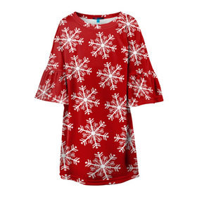 Детское платье 3D с принтом Новогодние Снежинки в Кировске, 100% полиэстер | прямой силуэт, чуть расширенный к низу. Круглая горловина, на рукавах — воланы | дед | дед морозо | клаус | новый год | подарки | санта | санта клаус | снег | снеговик | снежинки | холод