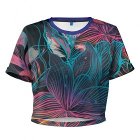 Женская футболка 3D укороченная с принтом Авангард страсти в Кировске, 100% полиэстер | круглая горловина, длина футболки до линии талии, рукава с отворотами | красный | линии | синий | цвет | яркий