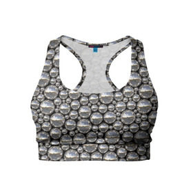 Женский спортивный топ 3D с принтом Серебряные шары в Кировске, 82% полиэстер, 18% спандекс Ткань безопасна для здоровья, позволяет коже дышать, не мнется и не растягивается |  | Тематика изображения на принте: серебро | шар | шарики | шары