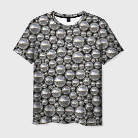 Мужская футболка 3D с принтом Серебряные шары в Кировске, 100% полиэфир | прямой крой, круглый вырез горловины, длина до линии бедер | серебро | шар | шарики | шары
