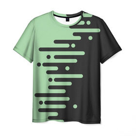 Мужская футболка 3D с принтом Геометрический Инь Янь в Кировске, 100% полиэфир | прямой крой, круглый вырез горловины, длина до линии бедер | геометрия | зеленый | линии | полосы | фисташковый | черный