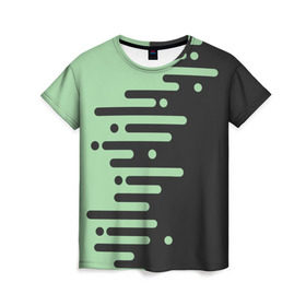 Женская футболка 3D с принтом Геометрический Инь Янь в Кировске, 100% полиэфир ( синтетическое хлопкоподобное полотно) | прямой крой, круглый вырез горловины, длина до линии бедер | геометрия | зеленый | линии | полосы | фисташковый | черный