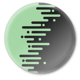 Значок с принтом Геометрический Инь Янь в Кировске,  металл | круглая форма, металлическая застежка в виде булавки | геометрия | зеленый | линии | полосы | фисташковый | черный