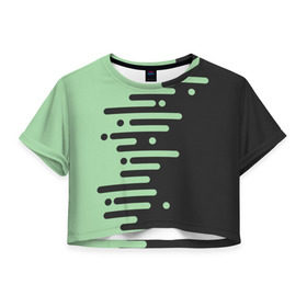 Женская футболка 3D укороченная с принтом Геометрический Инь Янь в Кировске, 100% полиэстер | круглая горловина, длина футболки до линии талии, рукава с отворотами | геометрия | зеленый | линии | полосы | фисташковый | черный