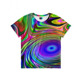Детская футболка 3D с принтом Галлюцинации в Кировске, 100% гипоаллергенный полиэфир | прямой крой, круглый вырез горловины, длина до линии бедер, чуть спущенное плечо, ткань немного тянется | Тематика изображения на принте: abstract | colorful | colors | rainbow | tie dye | абстракция | брызги | геометрия | краска | краски | разводы