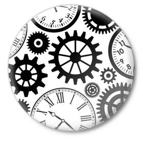 Значок с принтом Часы и шестеренки в Кировске,  металл | круглая форма, металлическая застежка в виде булавки | Тематика изображения на принте: pattern | узор | часы