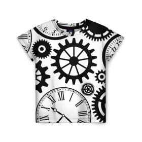 Детская футболка 3D с принтом Часы и шестеренки в Кировске, 100% гипоаллергенный полиэфир | прямой крой, круглый вырез горловины, длина до линии бедер, чуть спущенное плечо, ткань немного тянется | pattern | узор | часы