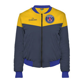 Женский бомбер 3D с принтом Paris Saint-Germain - Navy Yellow (Collections 2018) в Кировске, 100% полиэстер | застегивается на молнию, по бокам два кармана без застежек, мягкие манжеты, по низу бомбера и на воротнике — эластичная резинка | paris saint germain | psg | псж