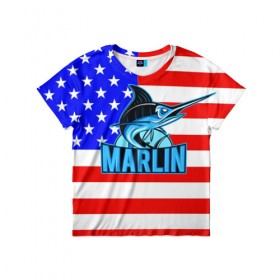 Детская футболка 3D с принтом Marlin USA в Кировске, 100% гипоаллергенный полиэфир | прямой крой, круглый вырез горловины, длина до линии бедер, чуть спущенное плечо, ткань немного тянется | Тематика изображения на принте: 