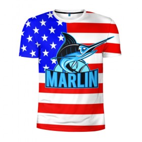 Мужская футболка 3D спортивная с принтом Marlin USA в Кировске, 100% полиэстер с улучшенными характеристиками | приталенный силуэт, круглая горловина, широкие плечи, сужается к линии бедра | Тематика изображения на принте: 