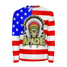 Мужской лонгслив 3D с принтом Индейцы Apache в Кировске, 100% полиэстер | длинные рукава, круглый вырез горловины, полуприлегающий силуэт | apache | usa | америка | американец | индейцы | символика америки | сша