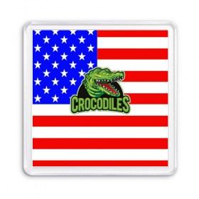 Магнит 55*55 с принтом Крокодил USA в Кировске, Пластик | Размер: 65*65 мм; Размер печати: 55*55 мм | usa | америка | американец | крокодил | символика америки | сша