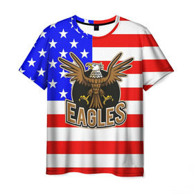 Мужская футболка 3D с принтом Американский орёл в Кировске, 100% полиэфир | прямой крой, круглый вырез горловины, длина до линии бедер | Тематика изображения на принте: usa | америка | американец | орел | символика америки | сша