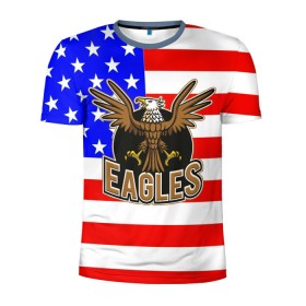 Мужская футболка 3D спортивная с принтом Американский орёл в Кировске, 100% полиэстер с улучшенными характеристиками | приталенный силуэт, круглая горловина, широкие плечи, сужается к линии бедра | usa | америка | американец | орел | символика америки | сша