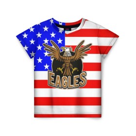 Детская футболка 3D с принтом Американский орёл в Кировске, 100% гипоаллергенный полиэфир | прямой крой, круглый вырез горловины, длина до линии бедер, чуть спущенное плечо, ткань немного тянется | Тематика изображения на принте: usa | америка | американец | орел | символика америки | сша