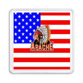 Магнит 55*55 с принтом Apache в Кировске, Пластик | Размер: 65*65 мм; Размер печати: 55*55 мм | apache | usa | америка | американец | индейцы | символика америки | сша