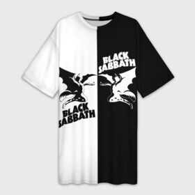Платье-футболка 3D с принтом Black Sabbath в Кировске,  |  | Тематика изображения на принте: black sabbath | ангел | белое | билл уорд | гизер батлер | группа | демон | инь и янь | крылья | метал | музыка | надпись | оззи | осборн | песни | рок | тони айомми | хард рок | хеви метал | черное