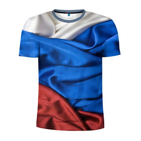 Мужская футболка 3D спортивная с принтом Российский Триколор в Кировске, 100% полиэстер с улучшенными характеристиками | приталенный силуэт, круглая горловина, широкие плечи, сужается к линии бедра | текстура | ткань