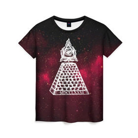 Женская футболка 3D с принтом Масонский символ в Кировске, 100% полиэфир ( синтетическое хлопкоподобное полотно) | прямой крой, круглый вырез горловины, длина до линии бедер | вселенная | звезды | космос | масонский символ | массоны