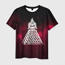 Мужская футболка 3D с принтом Масонский символ в Кировске, 100% полиэфир | прямой крой, круглый вырез горловины, длина до линии бедер | вселенная | звезды | космос | масонский символ | массоны