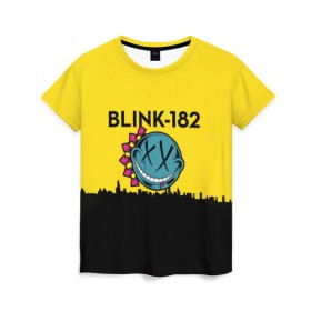 Женская футболка 3D с принтом Blink-182 город в Кировске, 100% полиэфир ( синтетическое хлопкоподобное полотно) | прямой крой, круглый вырез горловины, длина до линии бедер | blink | альтернативный рок | блинк | город | желтый | марк хоппус | музыка | мэтт скиба | панк | панк рок | песни | поп панк | рок | скейт панк | смайл | солнце | трэвис баркер