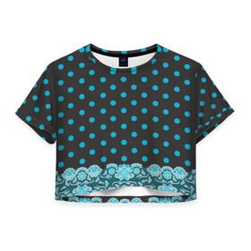 Женская футболка 3D укороченная с принтом Имитация кружева в Кировске, 100% полиэстер | круглая горловина, длина футболки до линии талии, рукава с отворотами | бирюзовый | горошек | круги