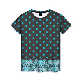 Женская футболка 3D с принтом Имитация кружева в Кировске, 100% полиэфир ( синтетическое хлопкоподобное полотно) | прямой крой, круглый вырез горловины, длина до линии бедер | бирюзовый | горошек | круги