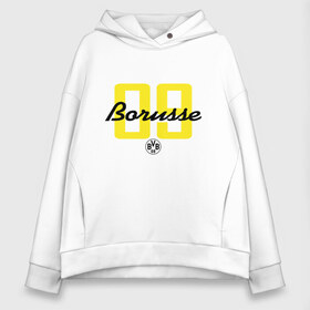 Женское худи Oversize хлопок с принтом Borussia Dortmund - Borusse 09 (New 2018 Design) в Кировске, френч-терри — 70% хлопок, 30% полиэстер. Мягкий теплый начес внутри —100% хлопок | боковые карманы, эластичные манжеты и нижняя кромка, капюшон на магнитной кнопке | Тематика изображения на принте: боруссия дортмунд