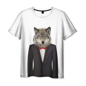 Мужская футболка 3D с принтом Волк в Кировске, 100% полиэфир | прямой крой, круглый вырез горловины, длина до линии бедер | Тематика изображения на принте: бабочка | волк | животные | костюм | природа | смокинг | собака