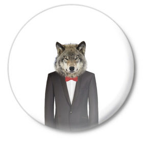 Значок с принтом Волк в Кировске,  металл | круглая форма, металлическая застежка в виде булавки | бабочка | волк | животные | костюм | природа | смокинг | собака